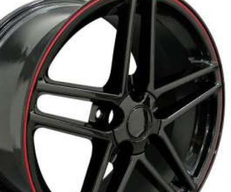 Camaro 17 X 9.5 C6 Z06 Reproduction Wheel, Black With Red Banding, 1993-2002