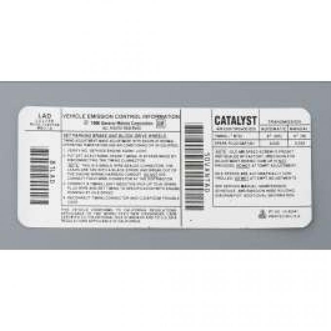 Camaro Decal, 5.0E California Automatic Or Manual Transmission Emissions, 1991