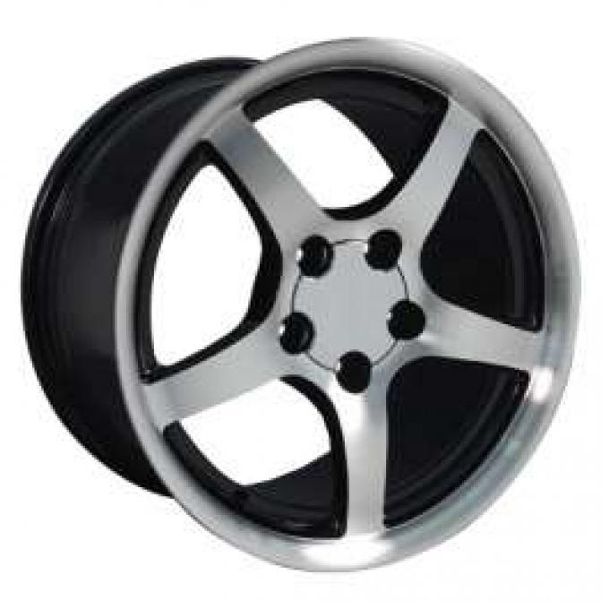 Camaro 17 X 9.5 C5 Style Deep Dish Reproduction Wheel, Black With Machined Face, 1993-2002