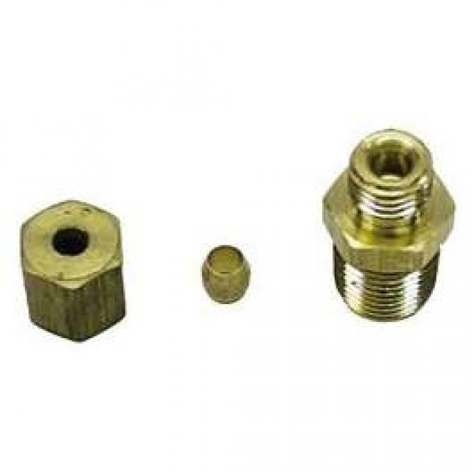Camaro Console Oil Pressure Gauge Oil Line Block Fitting, Small Or Big Block, With Sleeve & Nut, 1967-1972