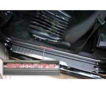 Camaro Door Sill Plate Covers, Black, With Camaro Logo, 1993-2002