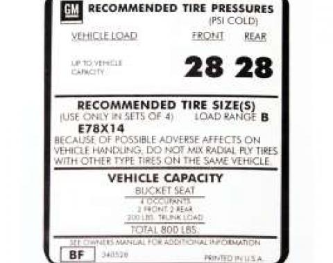 Camaro Tire Pressure Decal, 1974-1976