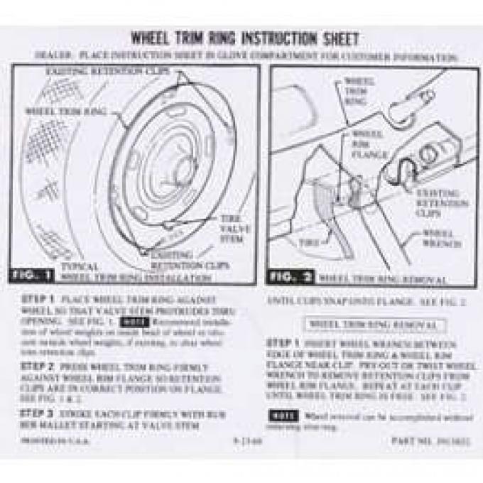 Camaro Rally Wheel Trim Ring Instruction Sheet, 1967-1969