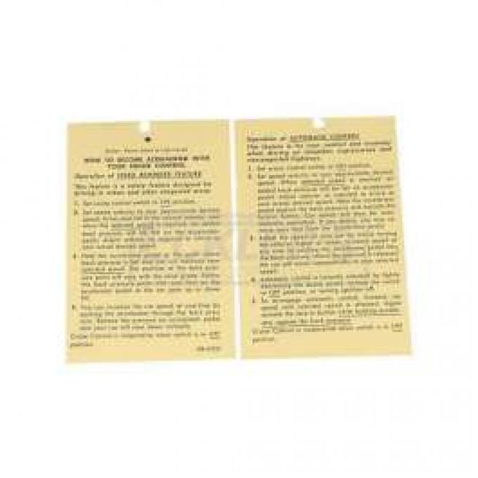 Camaro Cruise Control Instructions Tag, 1970-1974