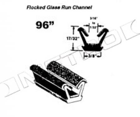 Flocked Glass Run Channel, Universal, 96" Long