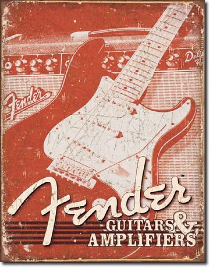 Tin Sign, Fender Weathered G&A