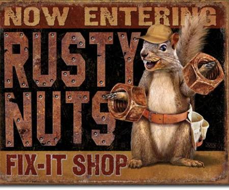 Tin Sign, Rusty Nuts Fix It Shop