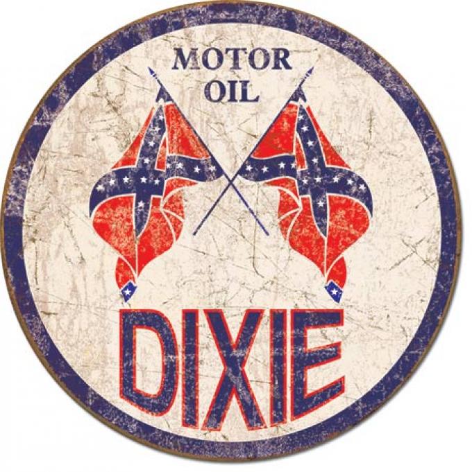 Tin Sign, Dixie Gas - Weathered Round