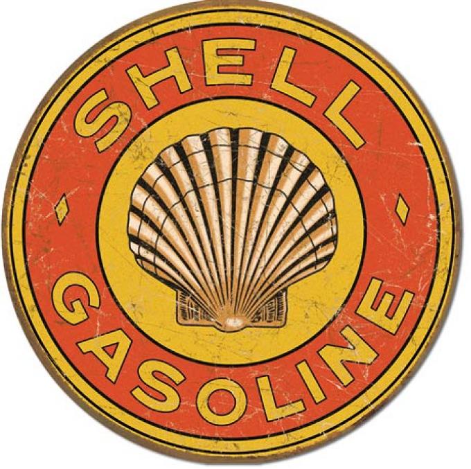 Tin Sign, Shell Gasoline 1920's Round