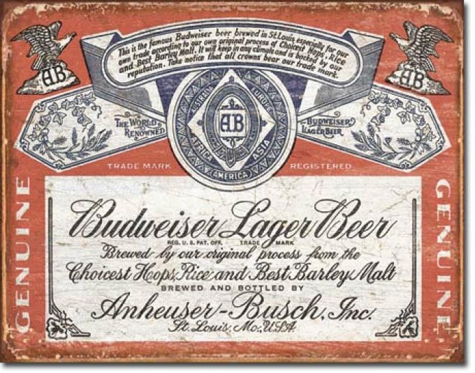 Tin Sign, Budweiser Historic Label