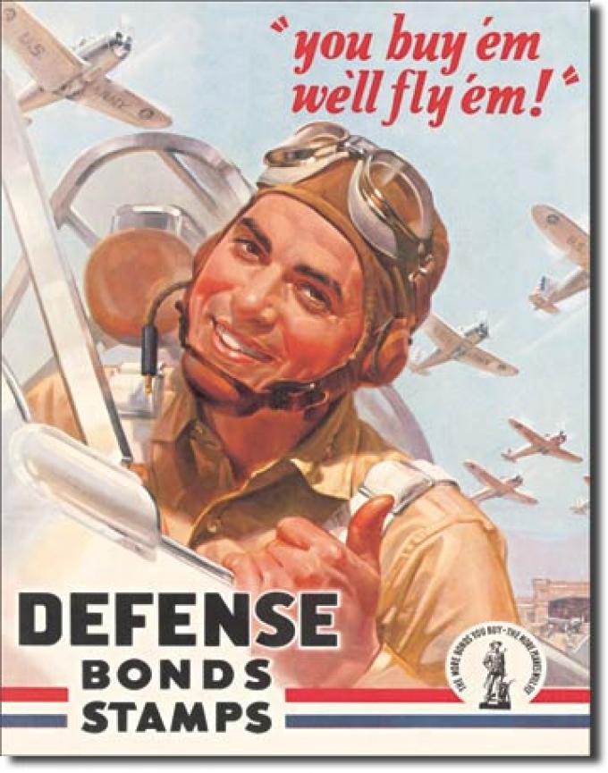 Tin Sign, Defense Bond Stamps - Fly'em