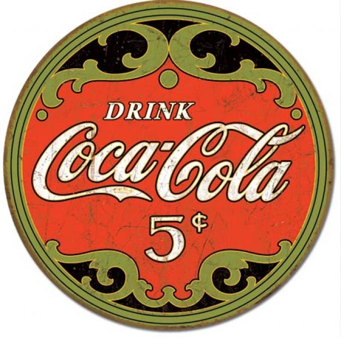 Tin Sign, COKE - Round 5 Cents