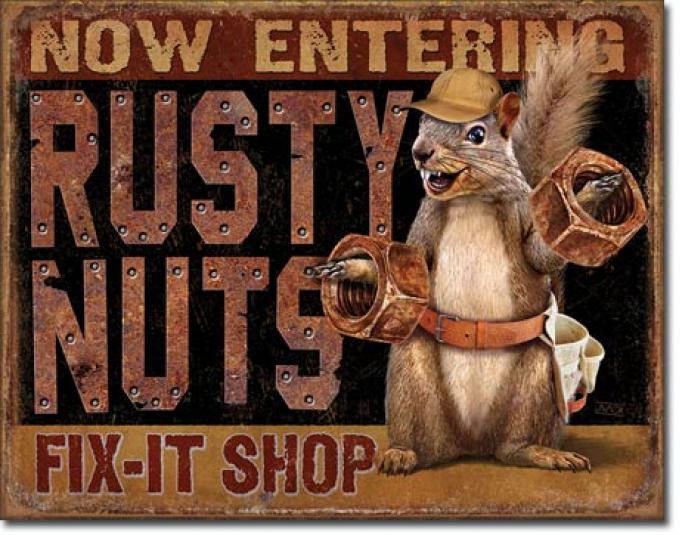 Tin Sign, Rusty Nuts Fix It Shop