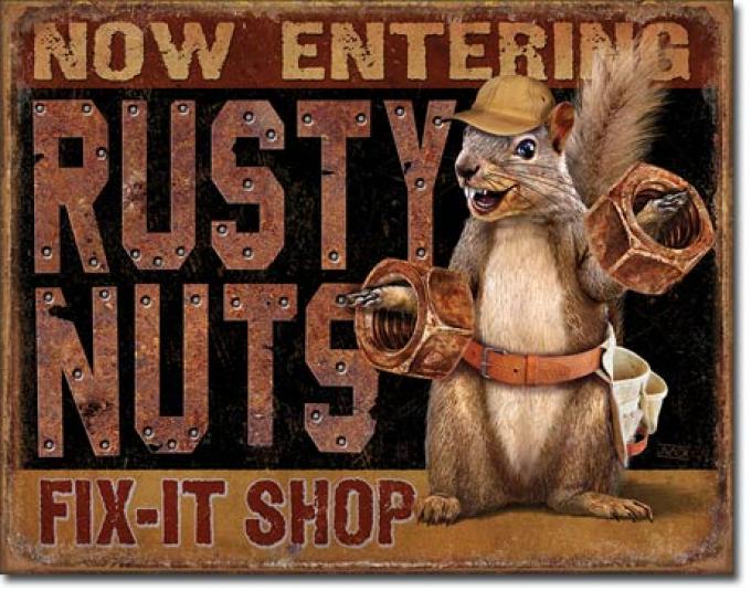 Tin Sign, Rusty Nuts Fix It Shop