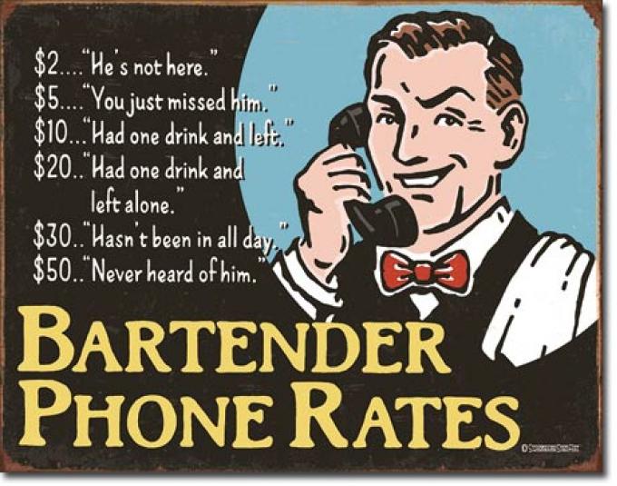 Tin Sign, Bartender's Phone Rates