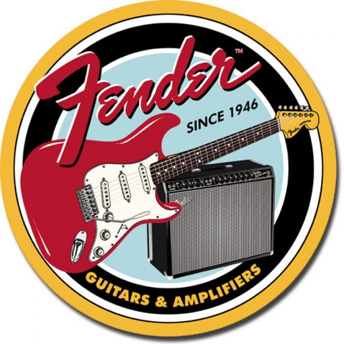Tin Sign, Fender Round G&A
