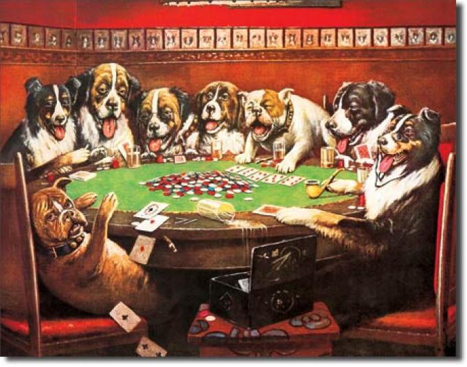 Tin Sign, 8 Druken Dogs Playing Cards