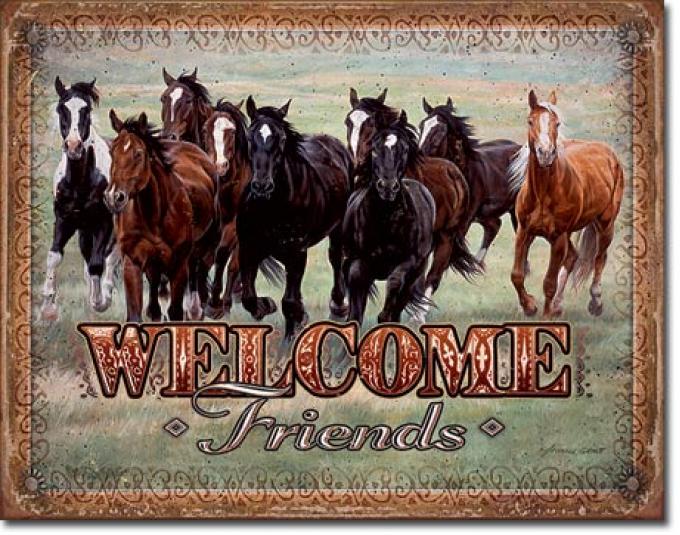 Tin Sign, Welcome Friends - Horses