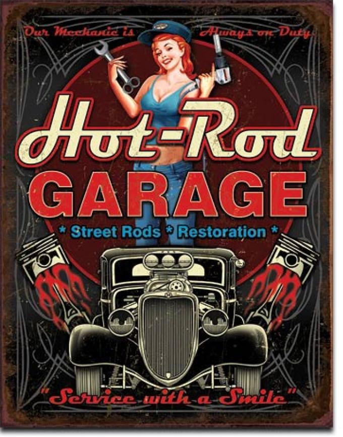Tin Sign, Hot Rod Garage - Pistons
