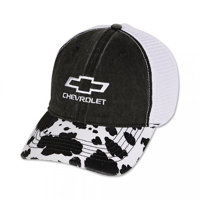 Ladies Chevy Bowtie Cow Print Ponytail Cap