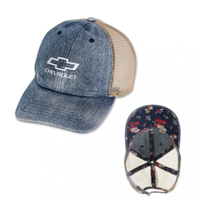 Ladies Chevy Bowtie Denim Ponytail Cap