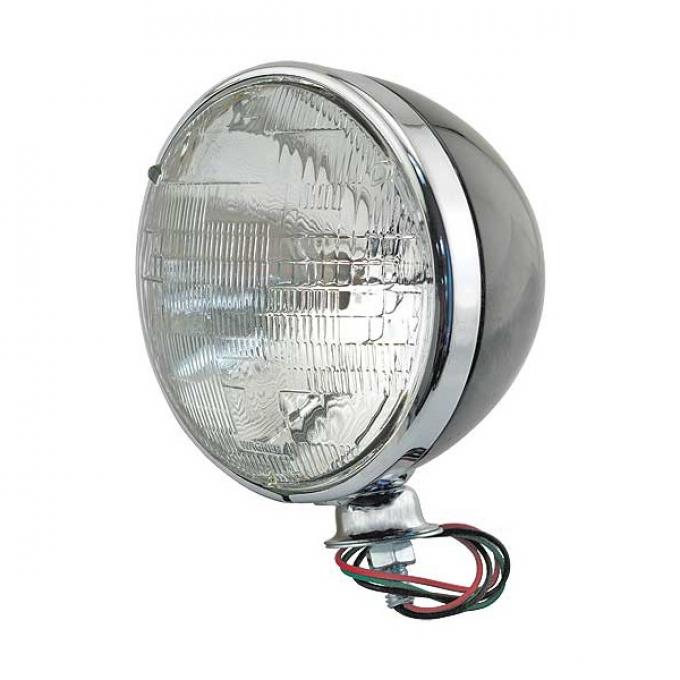 Headlights - Gloss Black Shell & Chrome Rim - 12 Volt Sealed Beam Bulbs - 7 Diameter - Great For Street Rods - Ford