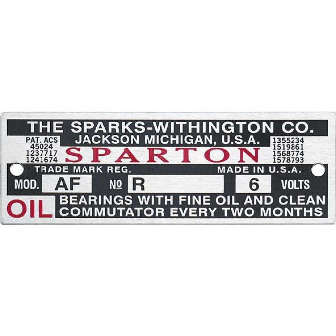 Model A Ford Sparton Horn Data Plate - Reproduction