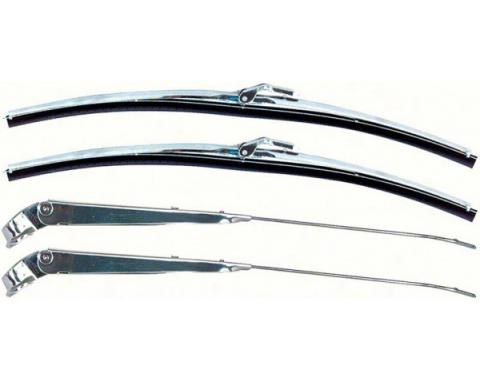 Chevy Or GMC Truck Wiper Arms & Blades Kit, Polished Stainless, 1967-1972