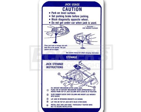 Firebird Jacking Instruction Decal, Late 1970