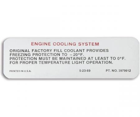 Camaro Cooling System Warning Decal, 1970-1971