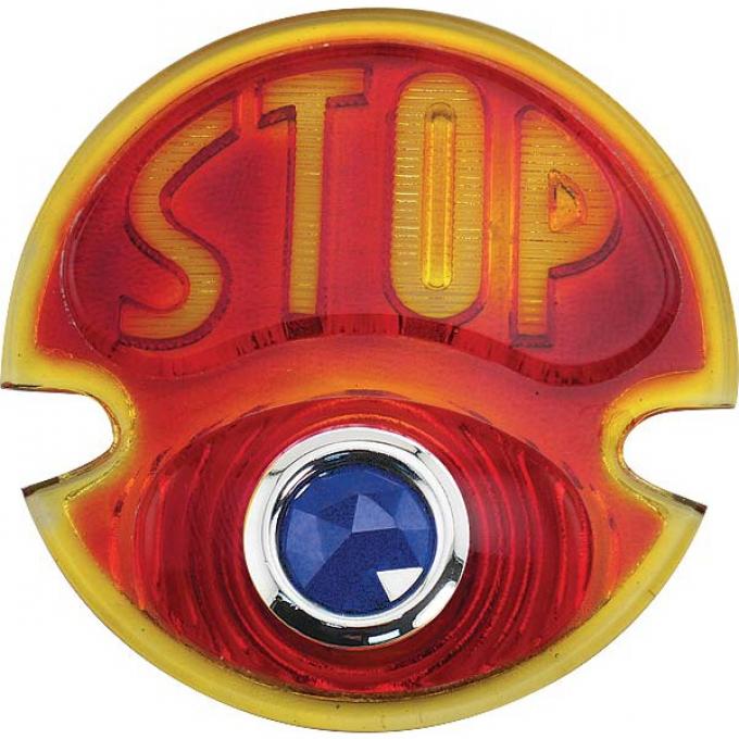 Model A Ford Tail Light Lens - Glass - Red With Amber Stop - Blue Dot