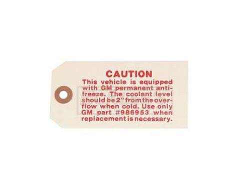 Nova or Chevy II Engine Compartment Antifreeze Tag, 1962-1975