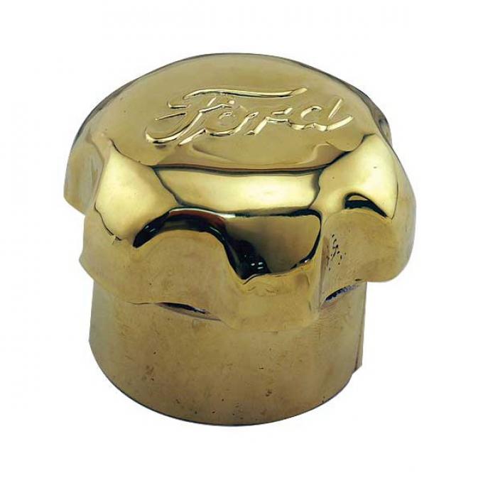 Model T Crankcase Oil Breather Cap, Polished Brass With Ford Script, 1909-1912