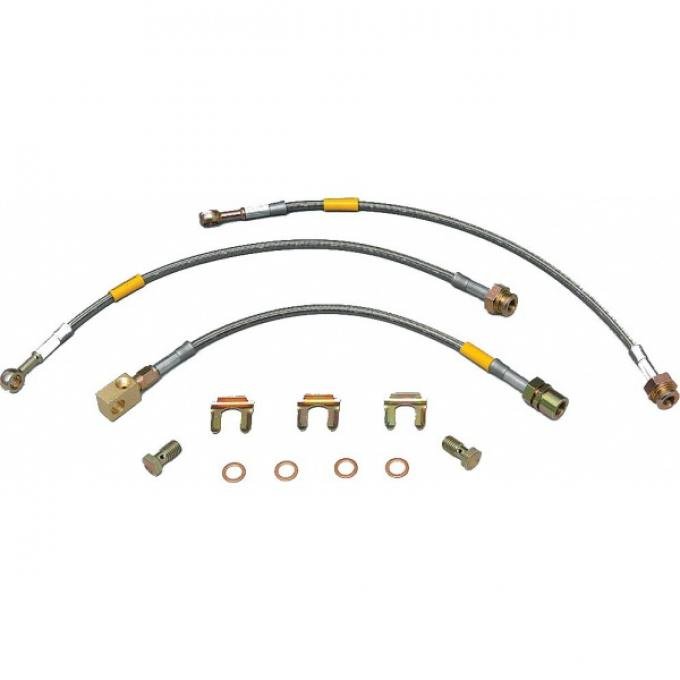 Camaro Braided Disc Brake Hose Kit, Front, Stainless Steel, Goodridge, 1977-1978