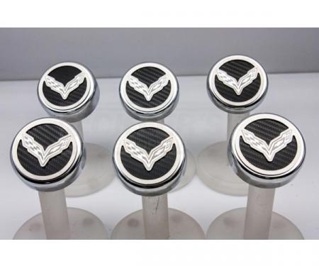 American Car Craft Fluid Cap Cover Set, Manual, Corvette Flag Logo, Carbon Fiber| 25-14119 Corvette 2014-2017