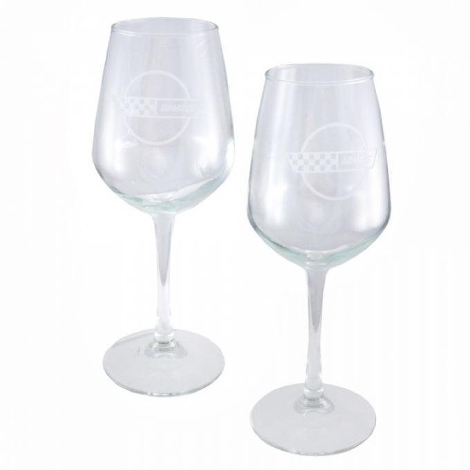 Corvette Glass, Vina Diamond Wine, 12.5 Ounce, Pair, 1953-2013 Corvette Designs | Corvette Glass, Vina Diamond Wine, 12.5 Ounce, Pair, 2010-2013 Crossed Flags With Grand Sport Lettering