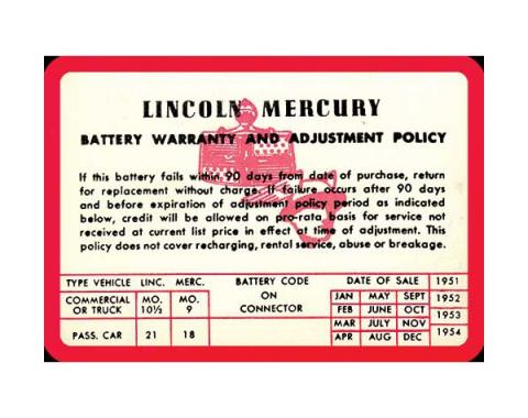 Battery Warranty Card - Mercury