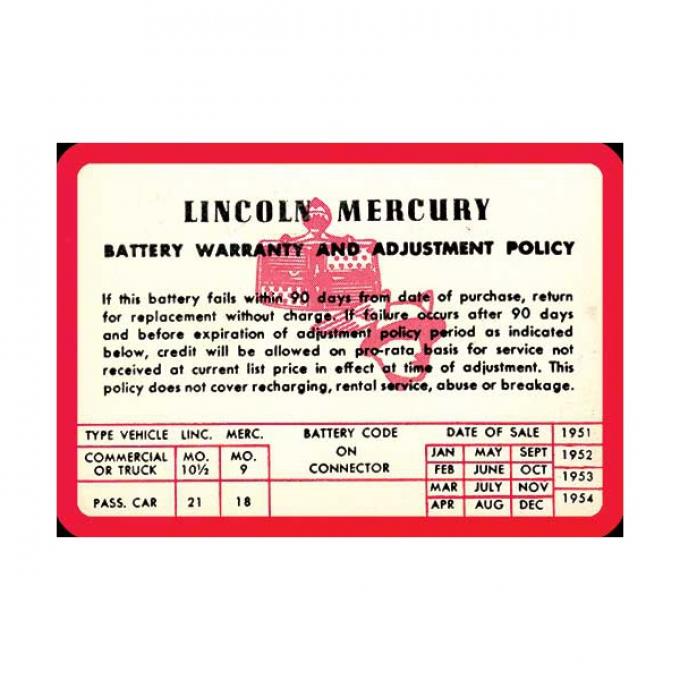 Battery Warranty Card - Mercury