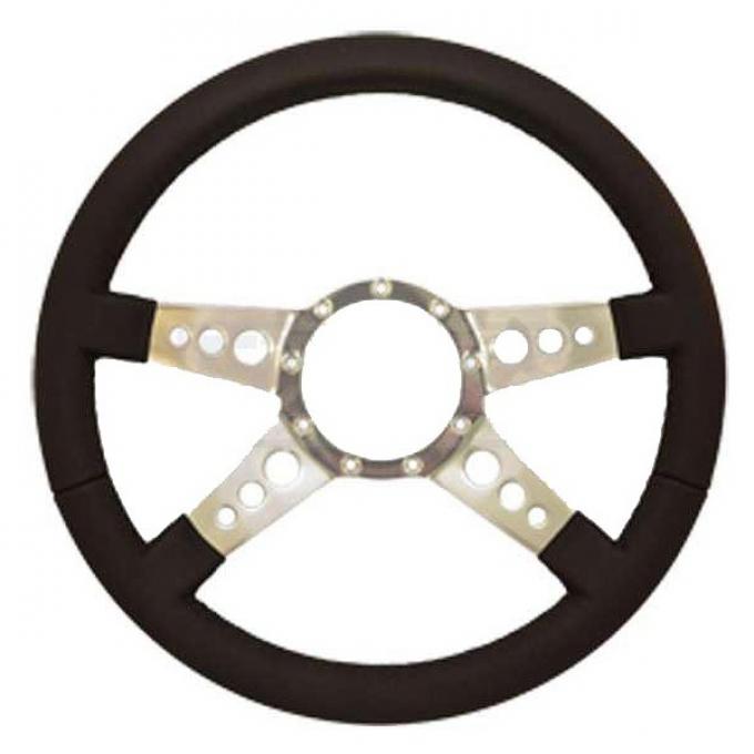 Full Size Chevy Steering Wheel, Volante S9, Black Leather, 1958-1984