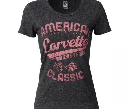 Corvette Ladies & Juniors American Classic Corvette Tee Shirt, Black