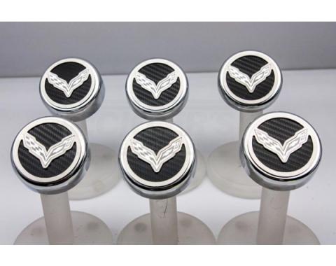 American Car Craft Fluid Cap Cover Set, Manual, Corvette Flag Logo, Carbon Fiber| 25-14119 Corvette 2014-2017