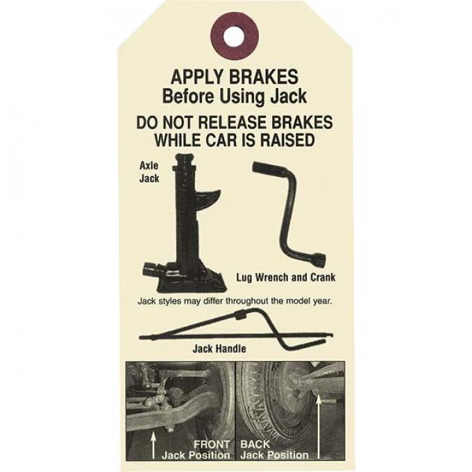 Car Jacking/Jack Stowage Instruction Tag With Wire, 1932