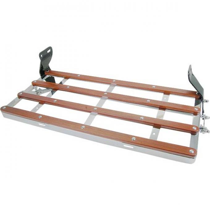 Model A Ford Luggage Rack - Chrome Plated With Wood Strips - Platform Size 13-1/2 X 35