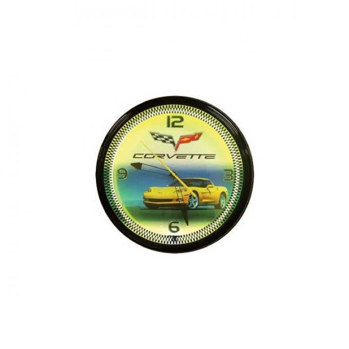 Corvette Yellow Neon Wall Clock With C6 Car