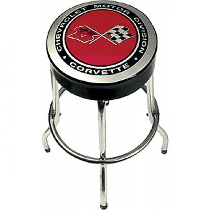 Corvette Smaller Garage/Work Shop Size Stool, 24", With Crossed-Flags Logo
