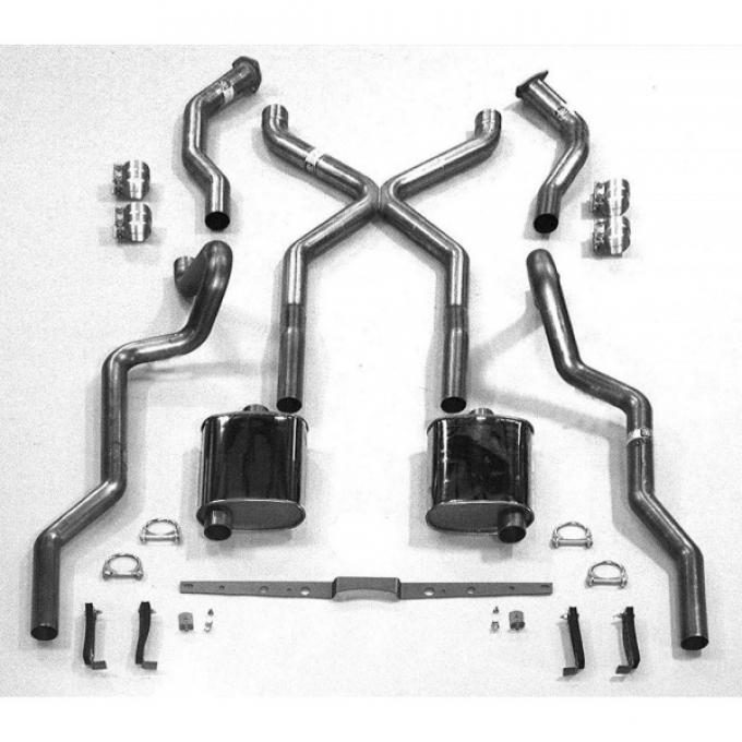 Chevy SCR "X" Turbo Performance Dual 2-1/2" Exhaust System,With Corner Exit Tailpipes, For Use With 3/4 Length Shorty Headers, Small Block Stainless Steel, 1955-1957