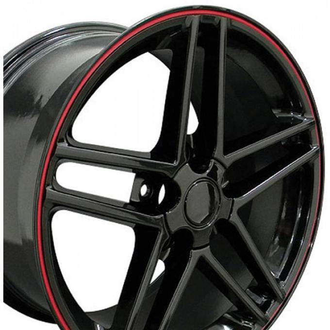 Corvette 18 X 10.5 C6 Z06 Reproduction Wheel, Black With Red Banding, 1988-2004
