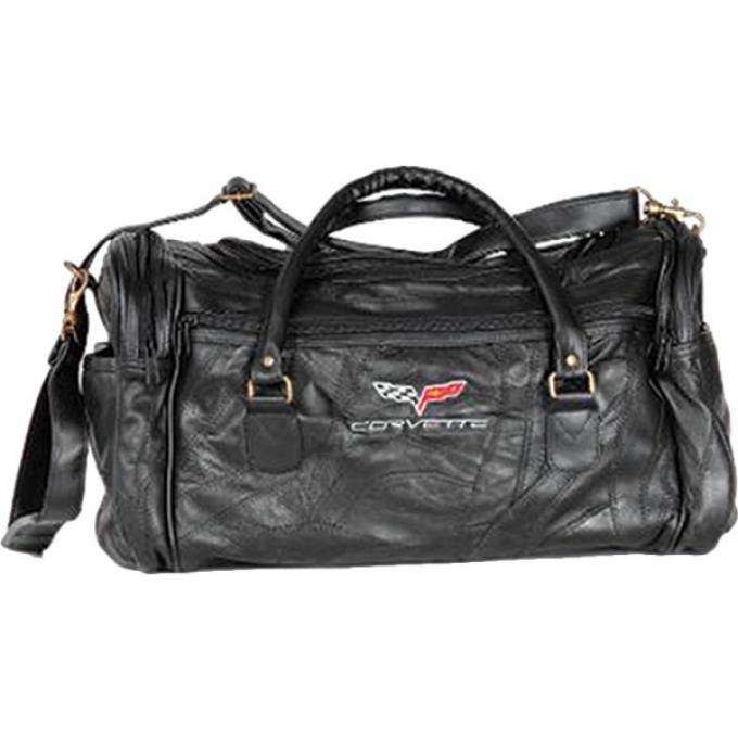 Corvette Leather Road Trip Bag With C6 Embroidered Emblem