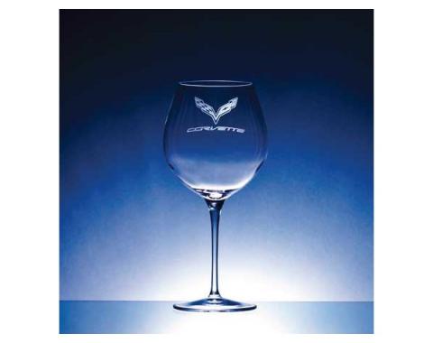 Corvette Crystal Crescendo Bourgogne 22.25 Ounce Glass by Luigi Bormioli for C7 Corvettes | Corvette Crystal Crescendo Bourgogne 22.25 Ounce Glass by Luigi Bormioli, Flags With Corvette, for C7 Corvettes