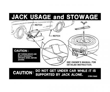 Ford Mustang Decal - Jack Instruction - From Early 1967